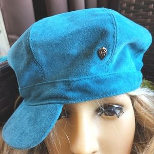 HELEN Kaminski TURQUOISE Suede Leather Baker Boys Cabbie Engineer CAP MOD Hat
